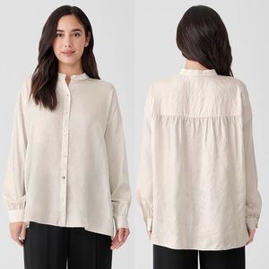 Eileen Fisher Washed Silk Tussah Mandarin Collar Shirt